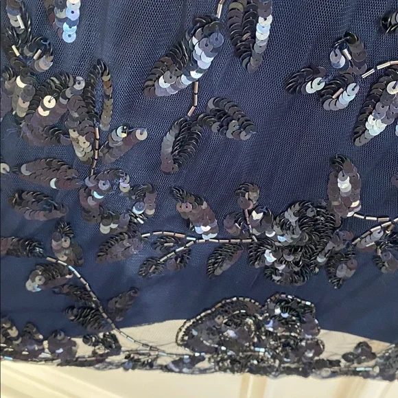 Patra Midnight Blue Long Sleeve sheer & sequin dress size 14 - Picture 5 of 12
